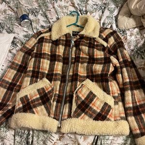 Orange Plaid Fur Jacket